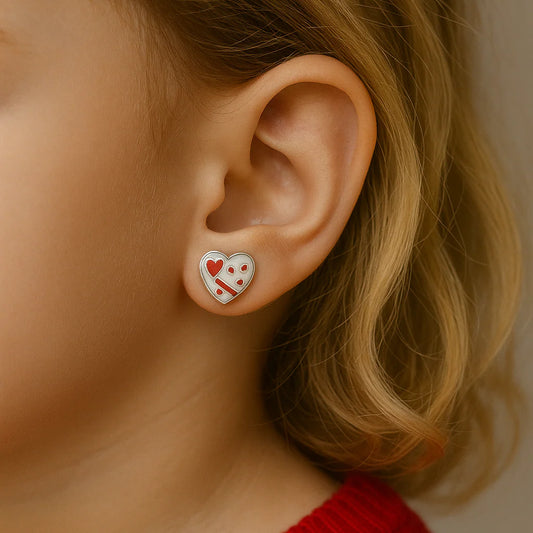 Aros de Corazón Esmaltado con Tope en Plata 925