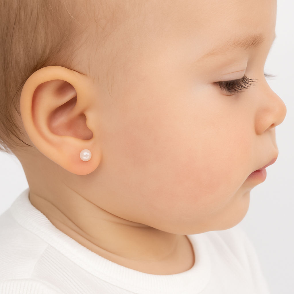 Aros de Oro 18k para Bebé con Perla Cultivada