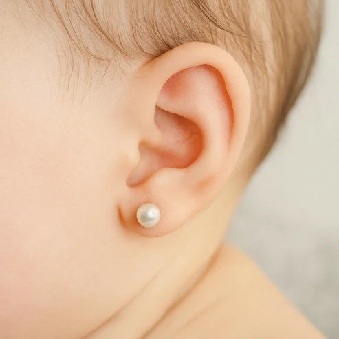 Aros de Oro 18k para Bebé con Perla Cultivada