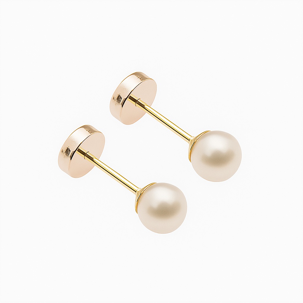 Aros de oro 18K para bebé con perla cultivada modelo abridor hipoalergénico