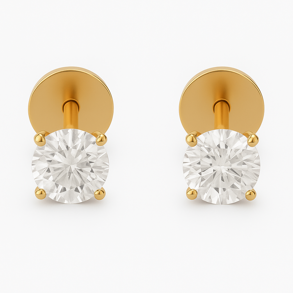 Aros de oro 18K para bebé con circón grifa de 3 mm y tornillo laminado en oro con tope de seguridad, modelo abridor hipoalergénico