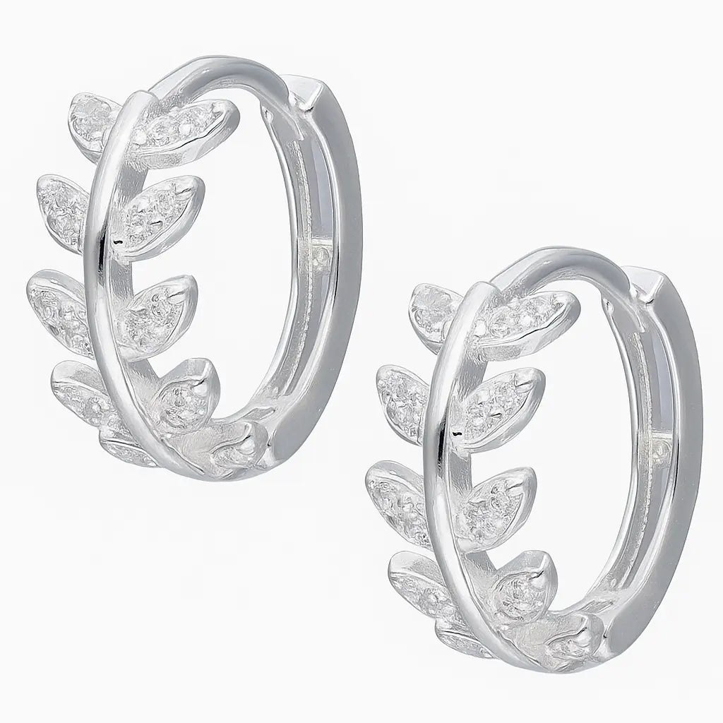 Argollas De Plata Para Niñas Espiga Con Circónes 13mm - Aros Desde Bebé – Joyería Infantil en Oro 18k y Plata 925