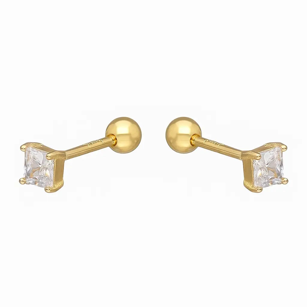 Aro De Bebé Circón Cuadrado 3x3mm Plata Ley 925 - Aros Desde Bebé – Joyería Infantil en Oro 18k y Plata 925