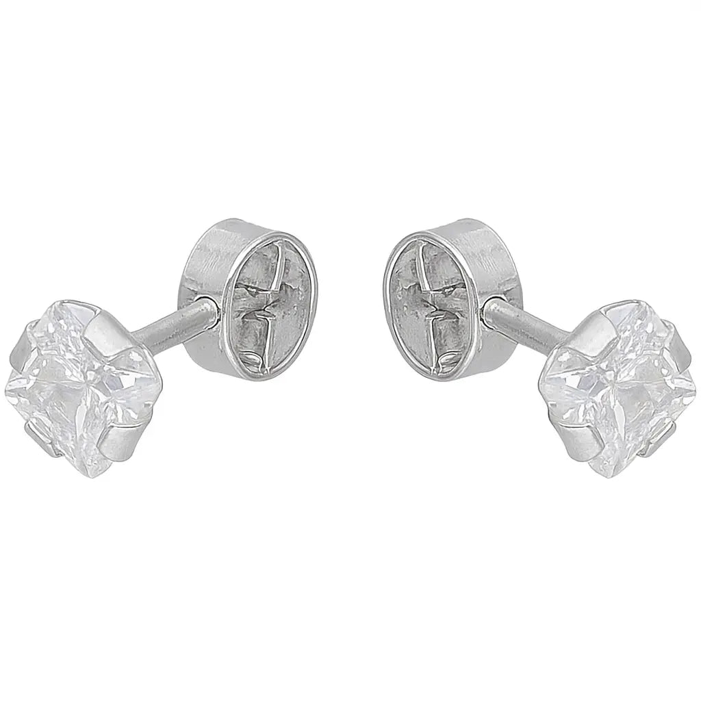 Aro De Bebe Plata Ley 925 Circón 3x3 mm - Aros Desde Bebé – Joyería Infantil en Oro 18k y Plata 925