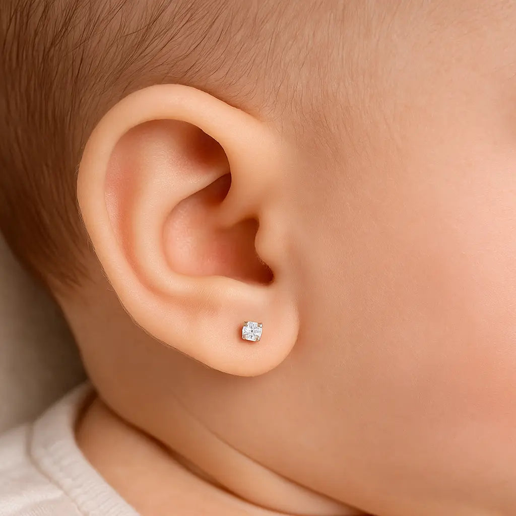 Aro De Bebe Plata Ley 925 Circón 3x3 mm - Aros Desde Bebé – Joyería Infantil en Oro 18k y Plata 925