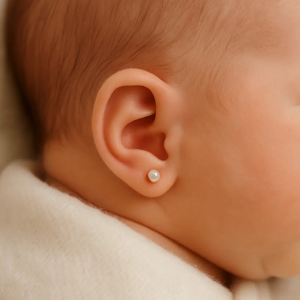 Aros de Oro 18k para Bebé con Perla Cultivada