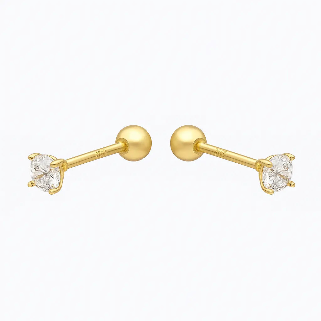 Aros De Bebé Circón Redondo 3mm Plata Ley 925 - Aros Desde Bebé – Joyería Infantil en Oro 18k y Plata 925