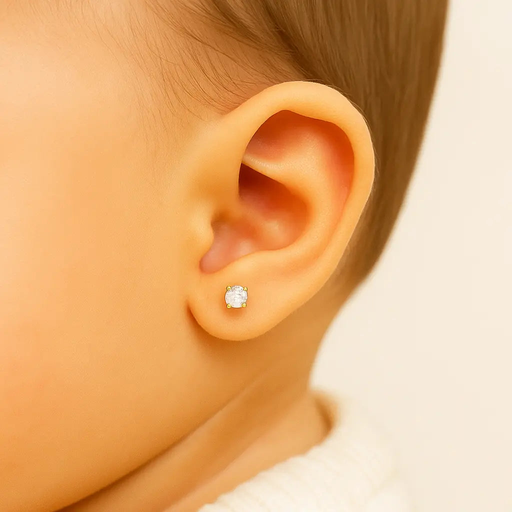 Aros De Bebé Circón Redondo 3mm Plata Ley 925 - Aros Desde Bebé – Joyería Infantil en Oro 18k y Plata 925