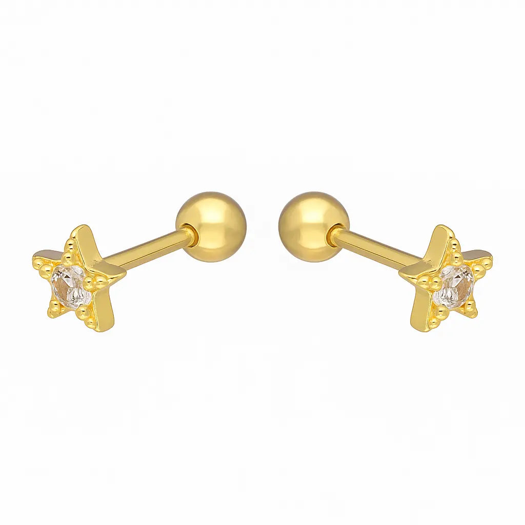 Aros De Bebé Estrella y Circón Plata Ley 925 4mm - Aros Desde Bebé – Joyería Infantil en Oro 18k y Plata 925