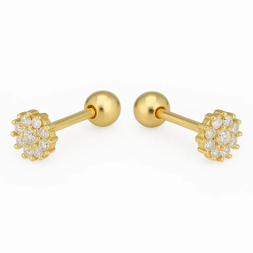 Aros De Bebé Flor Con Circones Plata Ley 925 - Aros Desde Bebé – Joyería Infantil en Oro 18k y Plata 925