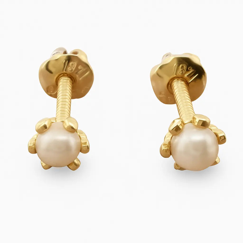 Aritos de Oro Para Niñas 18k Perla cultivada 5 mm pistilo - Aros Desde Bebé – Joyería Infantil en Oro 18k y Plata 925