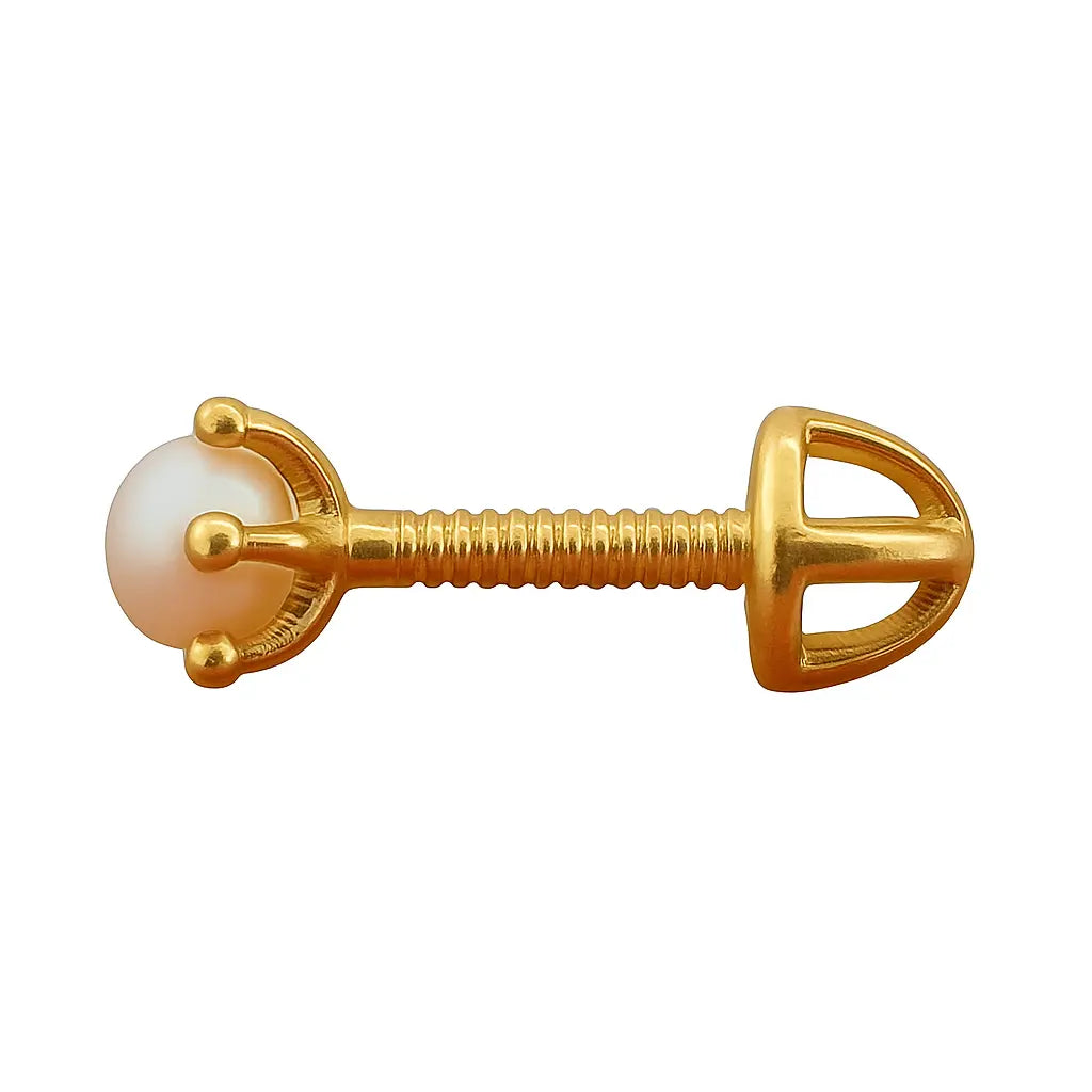 Aritos de Oro Para Niñas 18k Perla cultivada 5 mm pistilo - Aros Desde Bebé – Joyería Infantil en Oro 18k y Plata 925