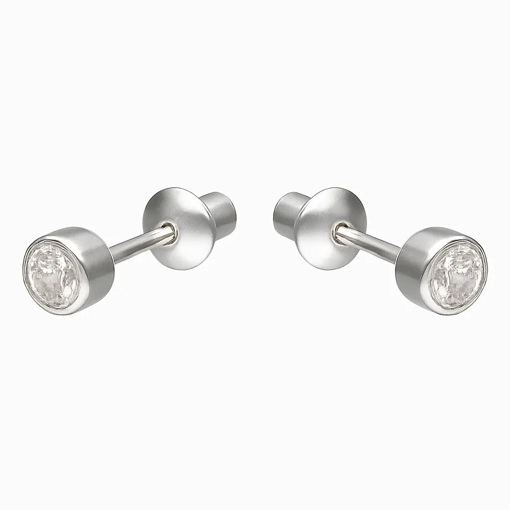 Aros De Plata Para Bebé Tubo con Circón 4mm - Aros Desde Bebé – Joyería Infantil en Oro 18k y Plata 925
