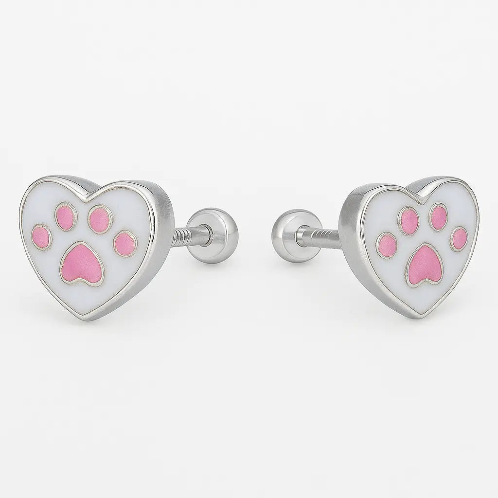 Aros Para Niñas De Plata Patita De Perro Esmaltadas - Aros Desde Bebé – Joyería Infantil en Oro 18k y Plata 925