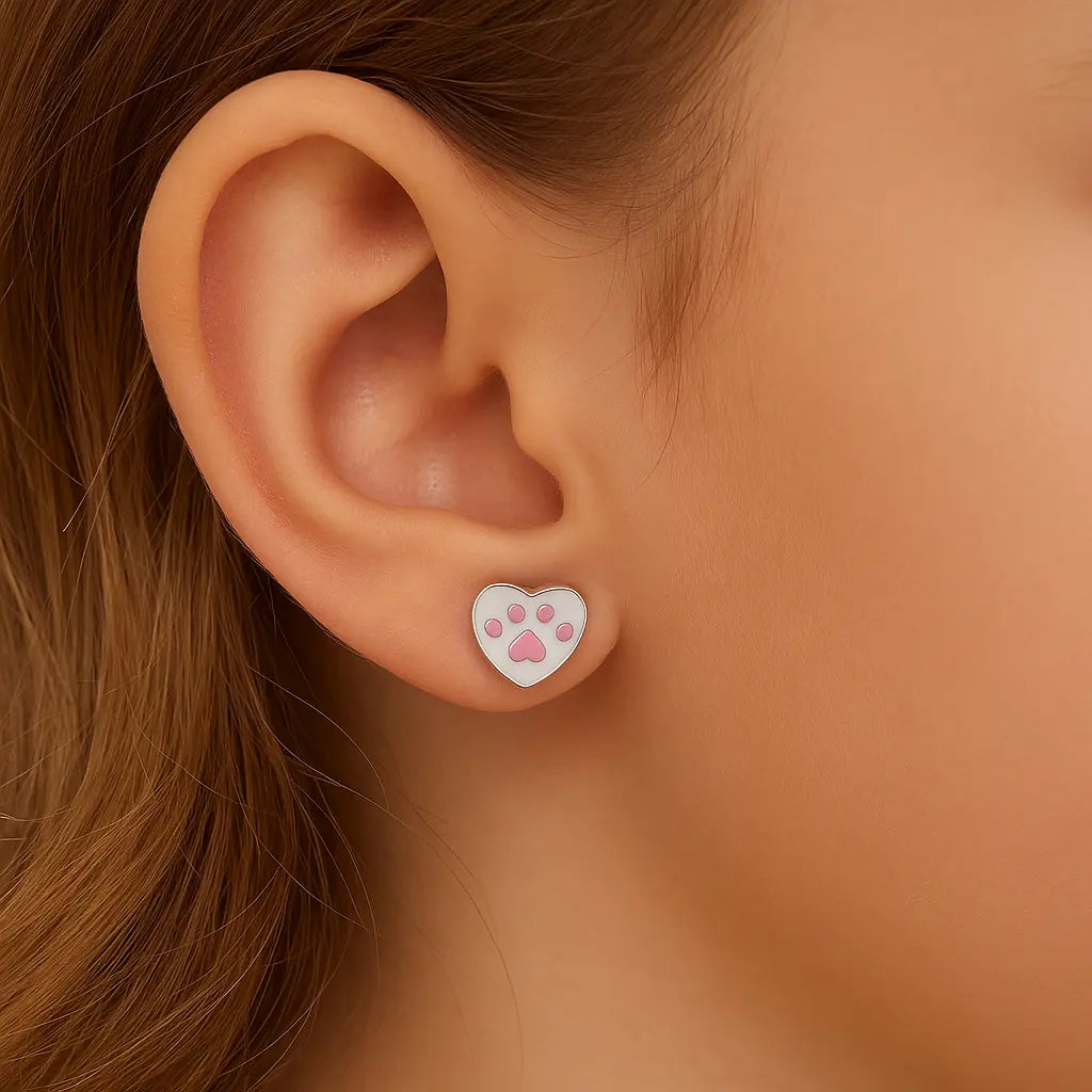 Aros Para Niñas De Plata Patita De Perro Esmaltadas - Aros Desde Bebé – Joyería Infantil en Oro 18k y Plata 925