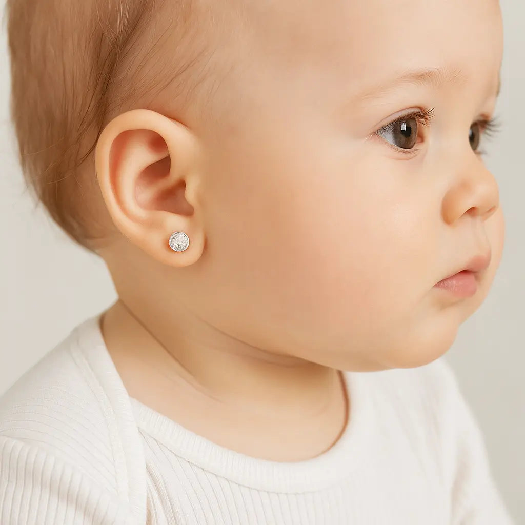 Aros de Plata Para Bebe Flor Circones - Aros Desde Bebé – Joyería Infantil en Oro 18k y Plata 925