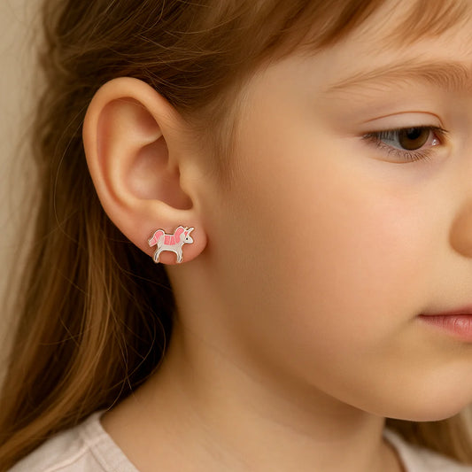 Aros para niñas de Unicornio Mágico Esmaltado en Plata 925