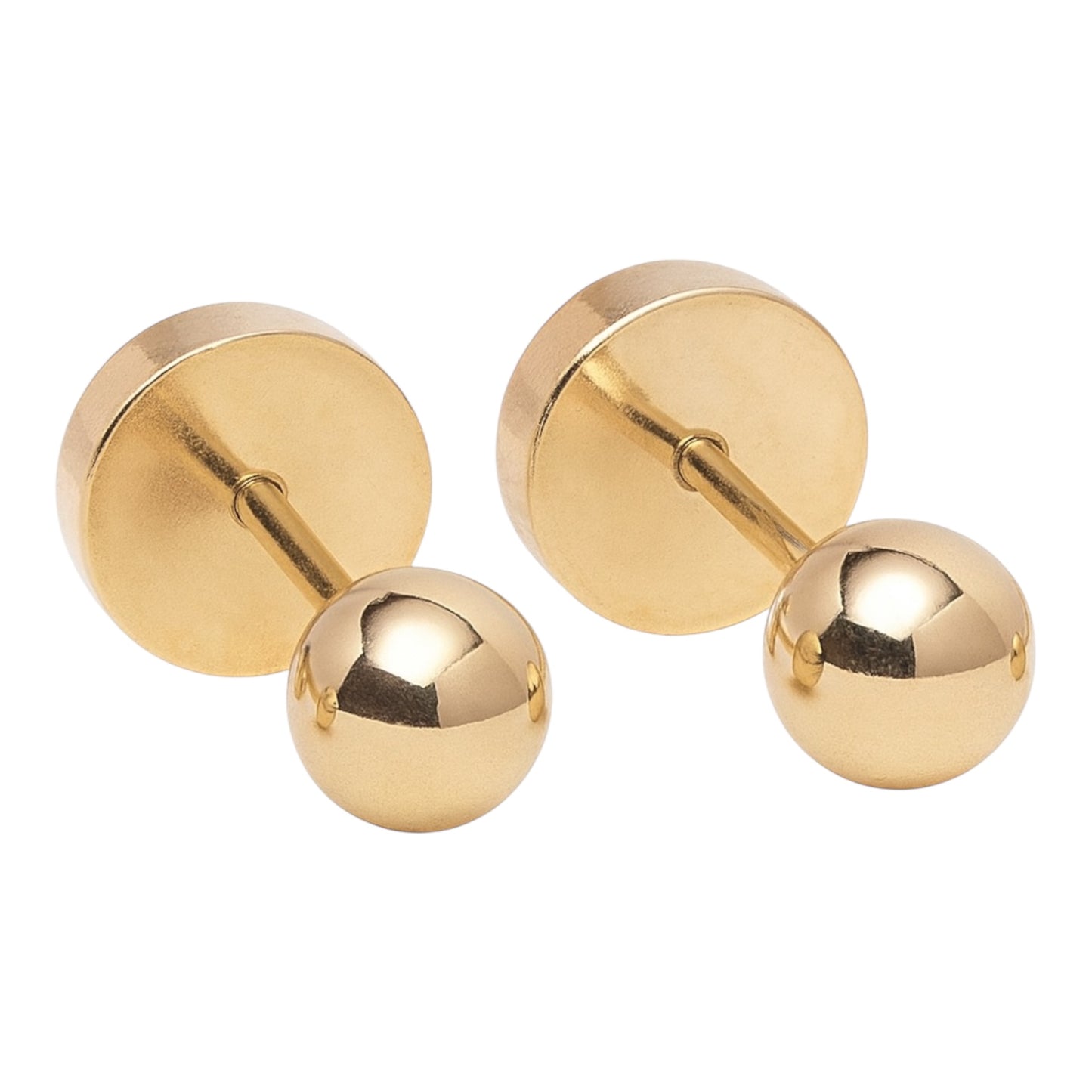 Aros bolita lisa de oro 18K para bebé, abridores con cierre a presión con tope, tamaños 3 y 4 mm