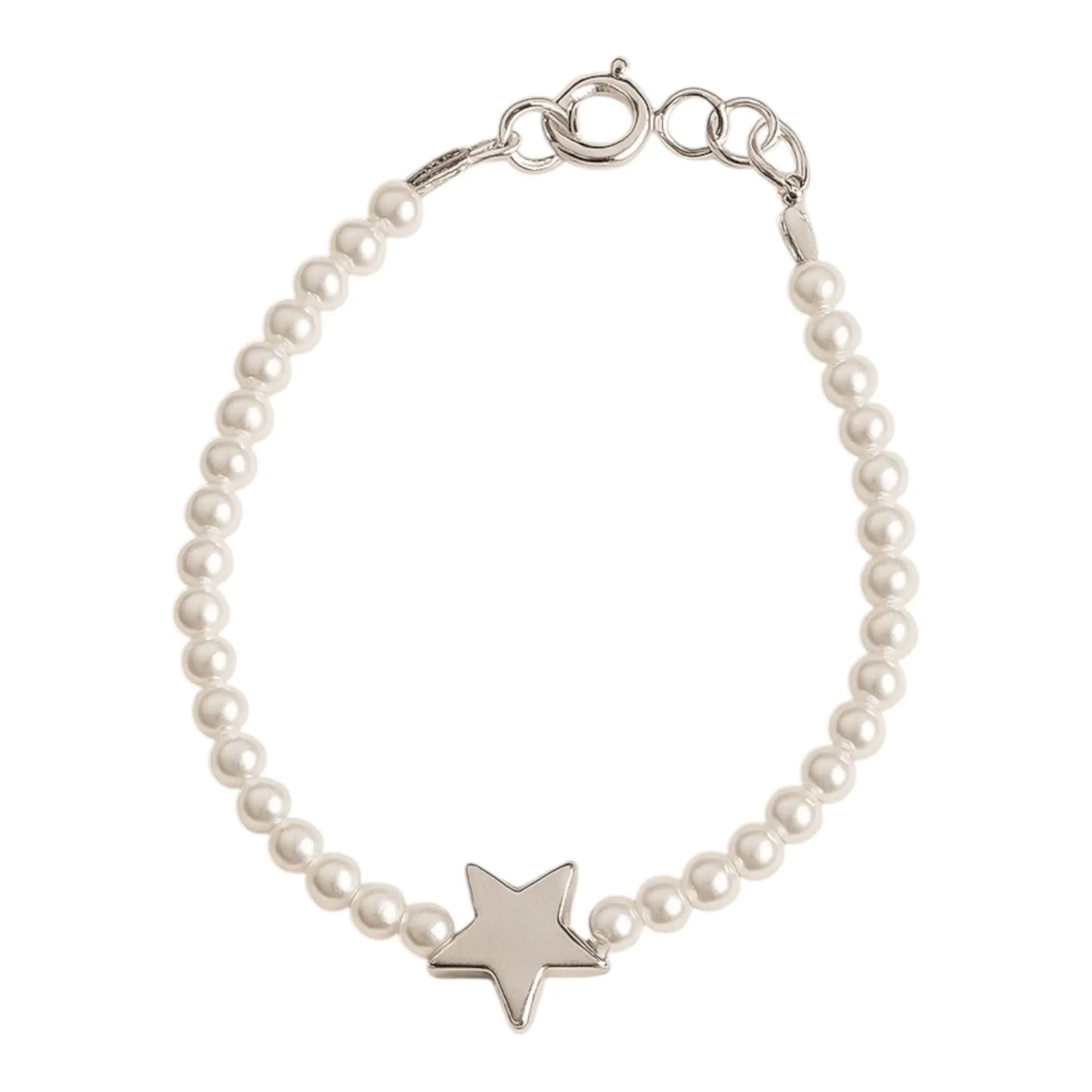 Pulsera de plata para niña con perlas de 1 mm y estrella de 10 mm, regalo ideal para bautizo o primera comunión