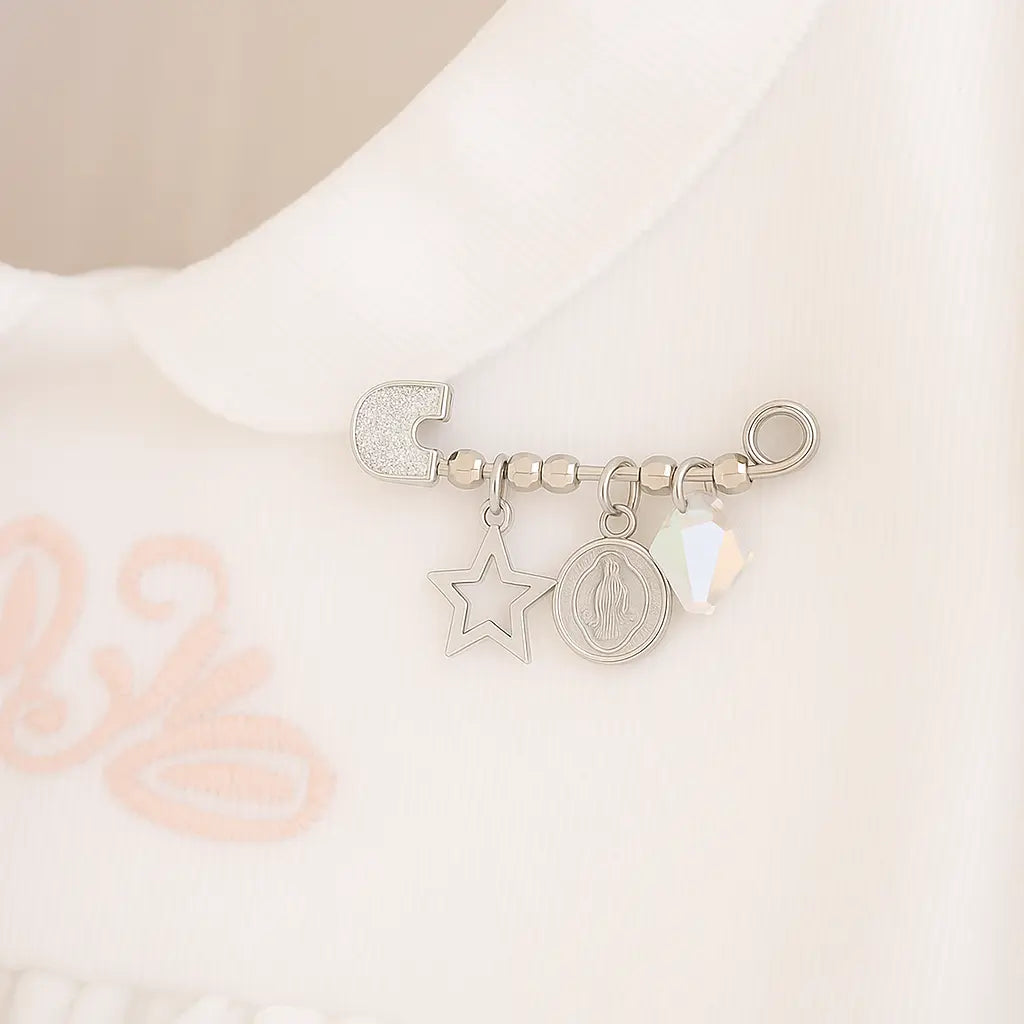 Regalo Para Bebé Prendedor San Benito, Estrella y Cirones - Aros Desde Bebé – Joyería Infantil en Oro 18k y Plata 925