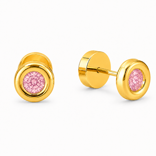Aros de Oro 18k para Bebé Modelo Dona con Circón color rosado