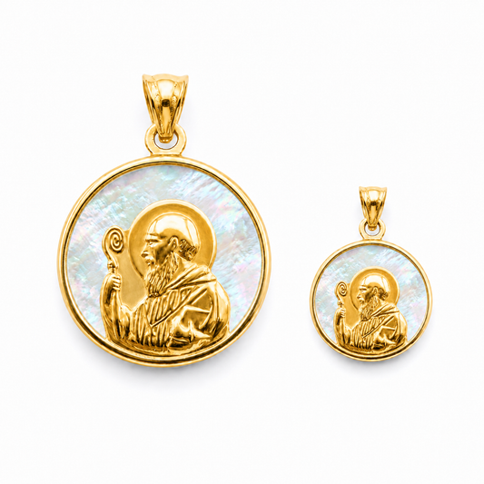 medalla san benito abad oro macizo 18k de 17 y 12mm de diametro