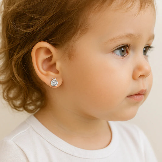 Aros de Manzana con Circones para Niña en Plata 925