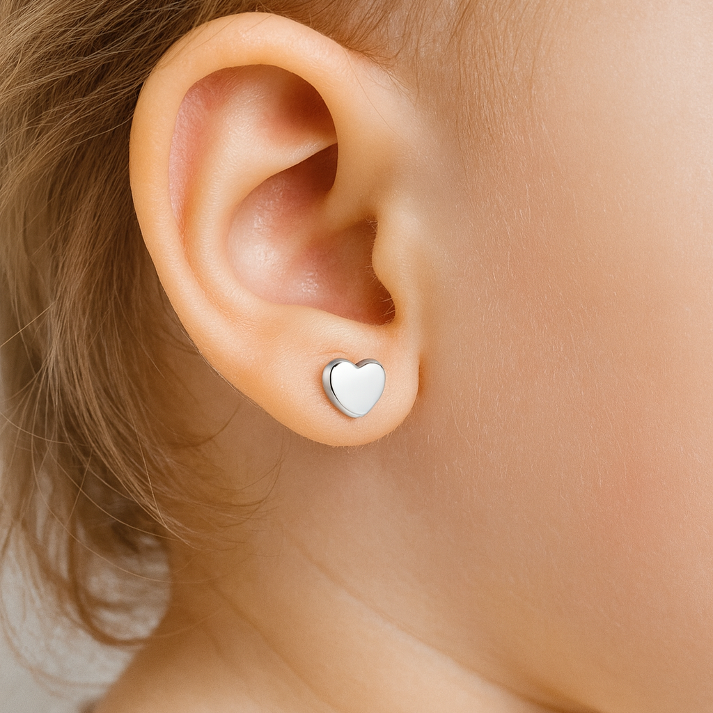 Aros Abridores de Plata 925 para Bebé Diseño Corazón (6mm)