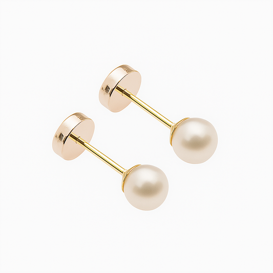 Aros de oro 18K para bebé con perla cultivada  modelo abridor hipoalergénico