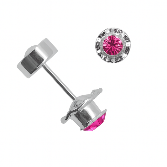Aros Abridores de Plata 925 para Bebé Strass con Circón Rosa (4mm)