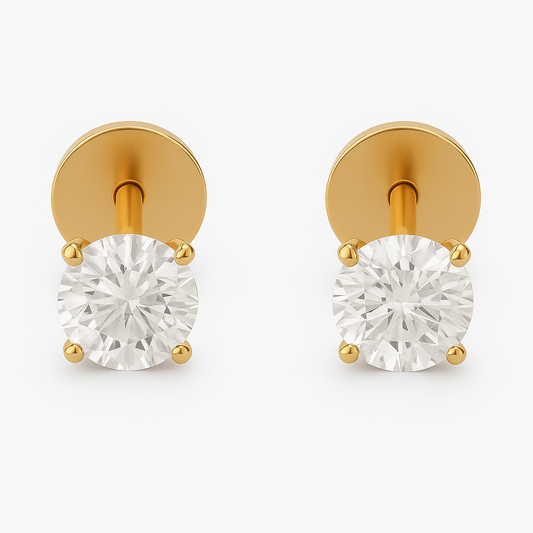 Aros de oro 18K para bebé con circón grifa de 3 mm y tornillo laminado en oro con tope de seguridad, modelo abridor hipoalergénico