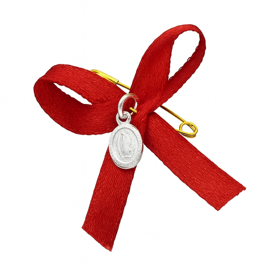 "medalla de la Virgen de Guadalupe de 10x6mm en plata 925 con cinta roja" 