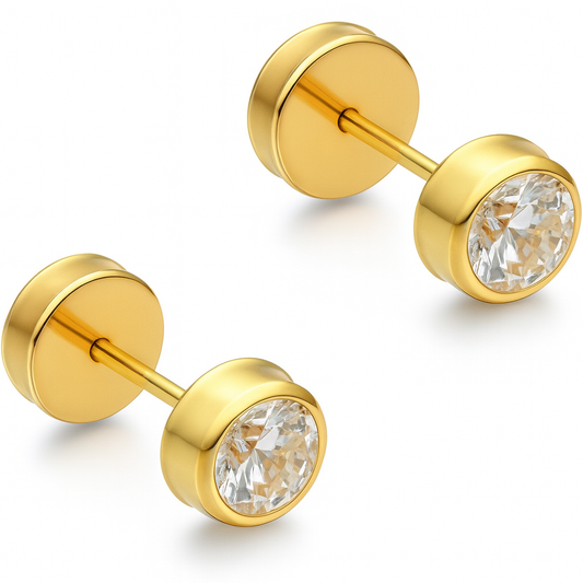 Aros De Oro Para Bebé 18k Modelo Tubo Con Circón