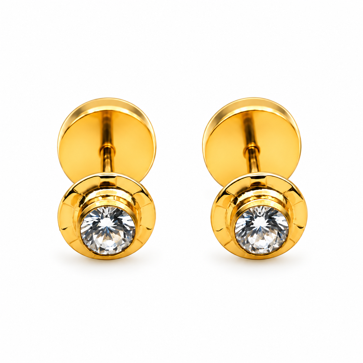 Par de aros abridores strass pequeño de oro macizo 18k con circón blanco para recién nacida.