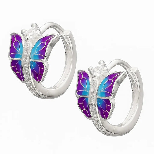 Argolla De Plata Para Niñas Mariposa Esmaltada y Circónes - Aros Desde Bebé – Joyería Infantil en Oro 18k y Plata 925