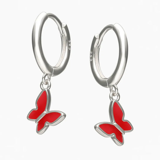 Argolla De Plata Para Niñas de 13 mm con Mariposa Esmaltada - Aros Desde Bebé – Joyería Infantil en Oro 18k y Plata 925