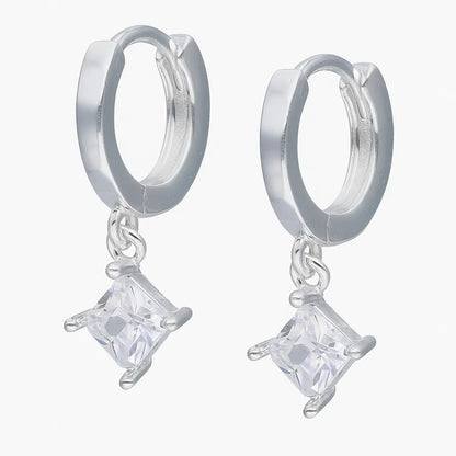 Argollas De Plata Para Niñas de 10 mm Con Rombo Circón Colgante - Aros Desde Bebé – Joyería Infantil en Oro 18k y Plata 925