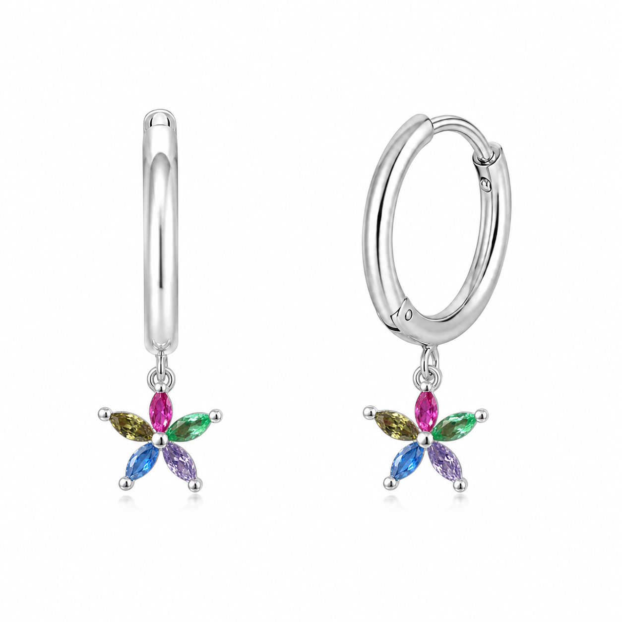 Argollas de Plata 925 con Colgante de Flor Multicolor – Niña