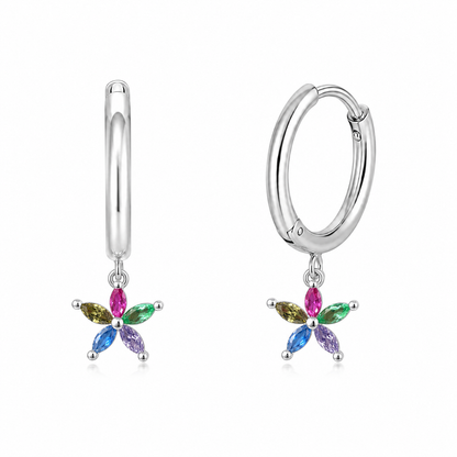 Argollas de Plata 925 con Colgante de Flor Multicolor – Niña