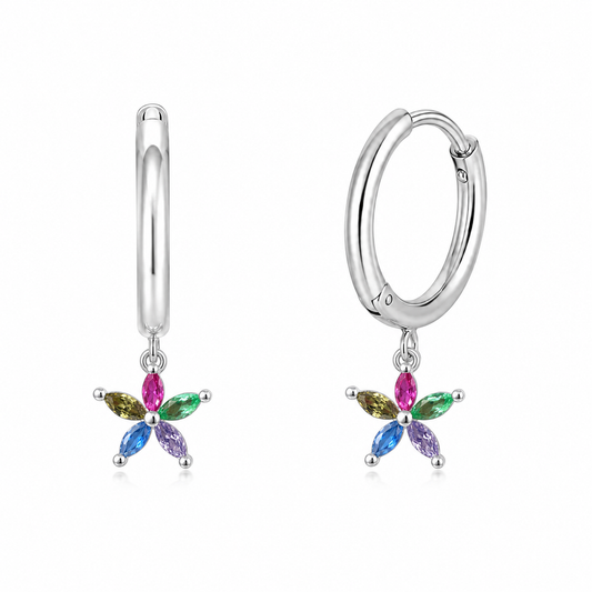Argollas de Plata 925 con Colgante de Flor Multicolor – Niña