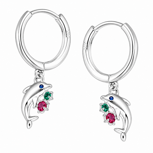 Aros de argolla con dije de delfín en plata ley 925 para niñas