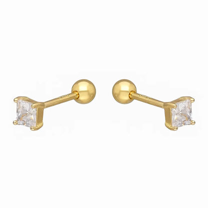 Aro De Bebé Circón Cuadrado 3x3mm Plata Ley 925 - Aros Desde Bebé – Joyería Infantil en Oro 18k y Plata 925