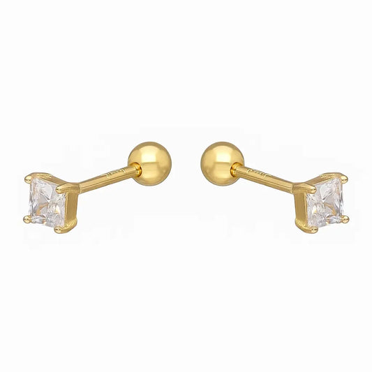 Aro De Bebé Circón Cuadrado 3x3mm Plata Ley 925 - Aros Desde Bebé – Joyería Infantil en Oro 18k y Plata 925