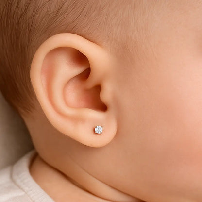 Aro De Bebe Plata Ley 925 Circón 3x3 mm - Aros Desde Bebé – Joyería Infantil en Oro 18k y Plata 925