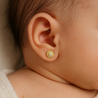 Aro De Oro Para Bebé 18k Facetado con Perla Cultivada - Aros Desde Bebé – Joyería Infantil en Oro 18k y Plata 925