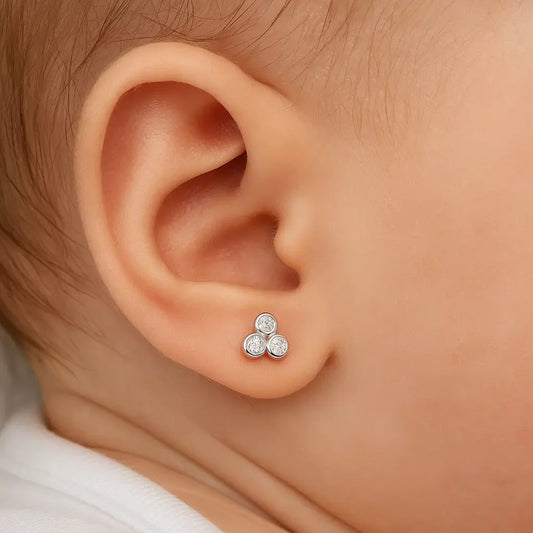 Aros de Plata 925 para Bebé con Triángulo de Circón (5mm)