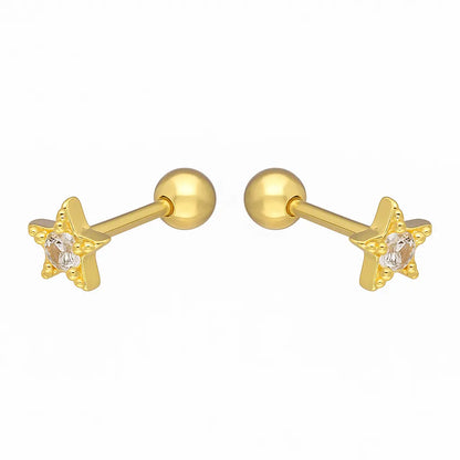 Aros De Bebé Estrella y Circón Plata Ley 925  4mm - Aros Desde Bebé – Joyería Infantil en Oro 18k y Plata 925