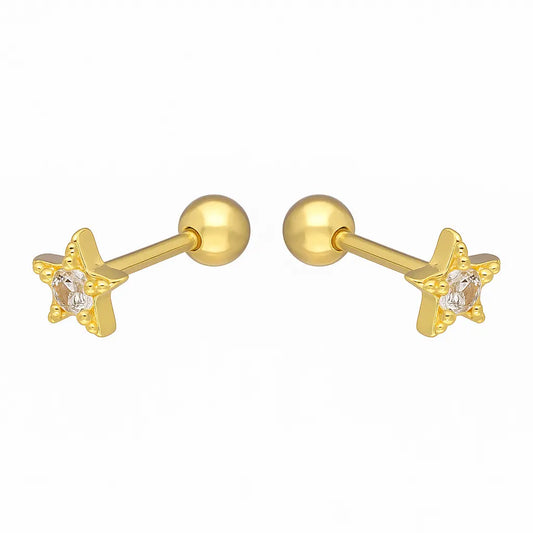 Aros De Bebé Estrella y Circón Plata Ley 925  4mm - Aros Desde Bebé – Joyería Infantil en Oro 18k y Plata 925