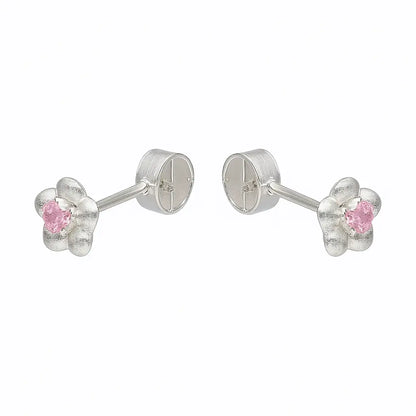 Aros De Bebé Plata Ley 950 De Flor Con Circón Rosa - Aros Desde Bebé – Joyería Infantil en Oro 18k y Plata 925