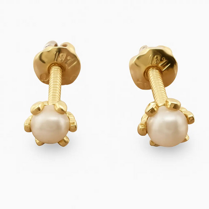 Aritos de Oro Para Niñas 18k Perla cultivada 5 mm pistilo - Aros Desde Bebé – Joyería Infantil en Oro 18k y Plata 925